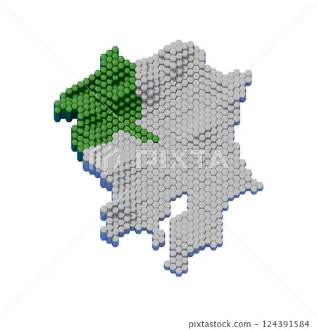 Honeycomb structure of Gunma prefecture relief map Honeycomb structure of Gunma prefecture relief map 124391584