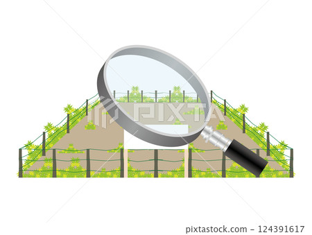Land and magnifying glass Land and magnifying glass 124391617