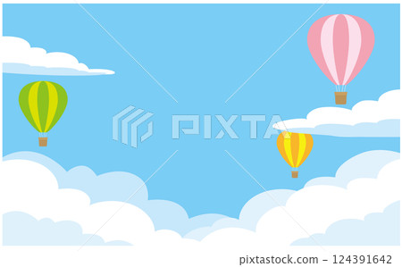 許多氣球和藍天的背景插圖 124391642
