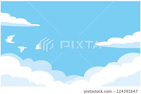 Blue sky and bird background illustration material 124391647