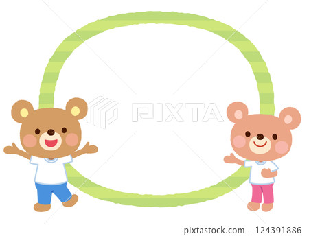 Cute bear character, copy space, speech bubble, sportswear, staff Cute bear character, copy space, speech bubble, sportswear, staff 124391886