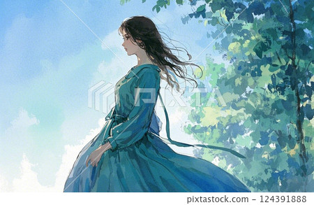 Woman swaying in the wind Woman swaying in the wind 124391888