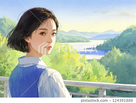 Woman at the lake 124391889