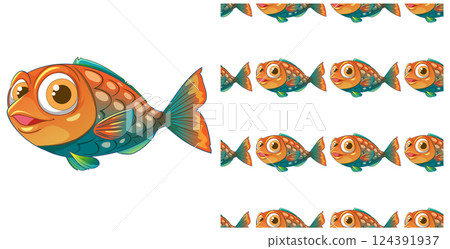Colorful Cartoon Fish Pattern 124391937