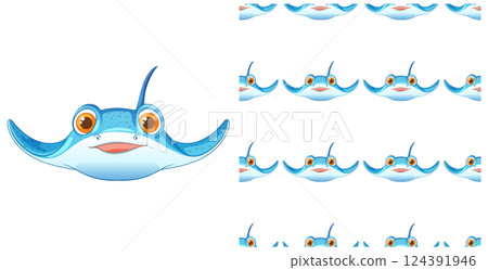 Playful Stingray Seamless Pattern Design 124391946