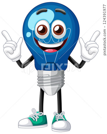 Cheerful Blue Lightbulb Character Illustration 124391977