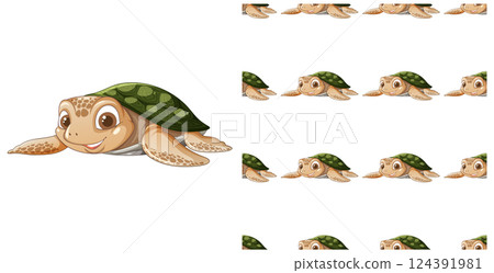 Cute Cartoon Turtle Seamless Pattern 124391981