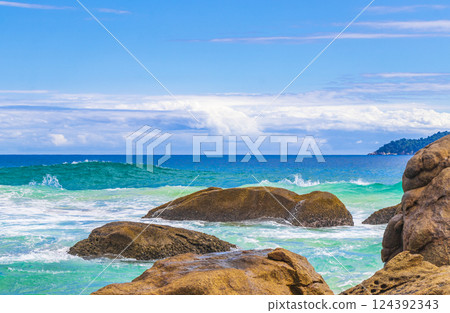 Rocks waves Praia Lopes Mendes beach Ilha Grande island Brazil. Rocks waves Praia Lopes Mendes beach Ilha Grande island Brazil. 124392343