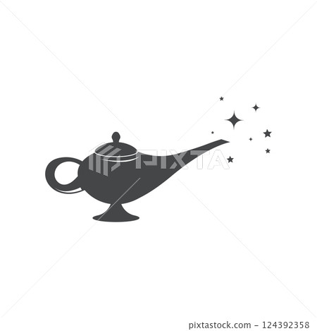 genie lamp with stars. genie lamp with stars. 124392358