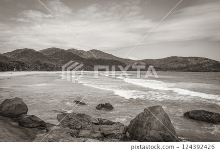 Praia Lopes Mendes beach on tropical island Ilha Grande Brazil. Praia Lopes Mendes beach on tropical island Ilha Grande Brazil. 124392426