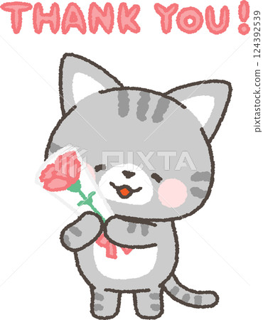 Smiling cat holding a carnation Smiling cat holding a carnation 124392539