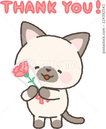 Smiling cat holding a carnation Smiling cat holding a carnation 124392541