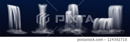 Realistic 3d waterfall cascades set Realistic 3d waterfall cascades set 124392718