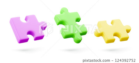 Colorful 3d puzzle pieces in pastel hues 124392752