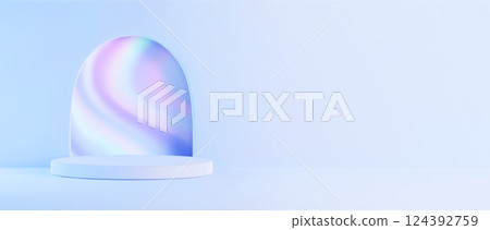 Round podium and hologram arch window Round podium and hologram arch window 124392759