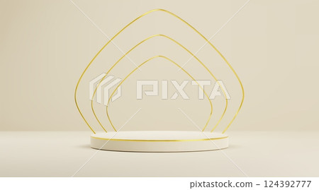 White round podium with golden curved lines 124392777