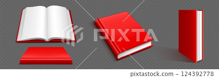Open book from different angles with side view. 124392778
