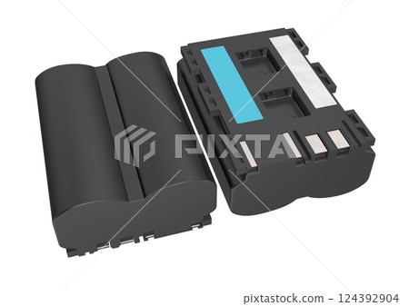 Lithium-ion batteries for digital cameras, digital SLRs, mirrorless cameras, etc. (3DCG image) 124392904