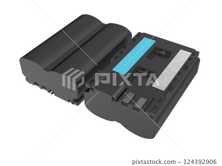 Lithium-ion batteries for digital cameras, digital SLRs, mirrorless cameras, etc. (3DCG image) 124392906