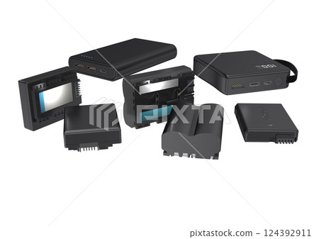 Mobile battery, digital camera, digital video camera, battery (3DCG image) white background 124392911