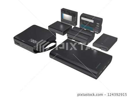 手機電池、數位相機、數位攝影機、電池（3DCG影像）白色背景 124392915