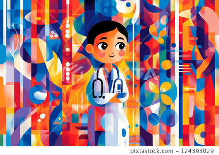 Colorful illustration of a young female doctor 124393029