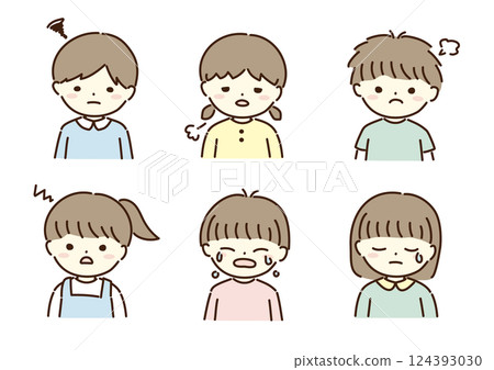 Boys and girls negative facial expression illustration set 124393030