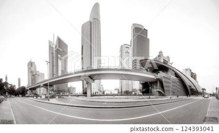Panoramic view of metro station in Financial district, Dubai, UAE 124393041