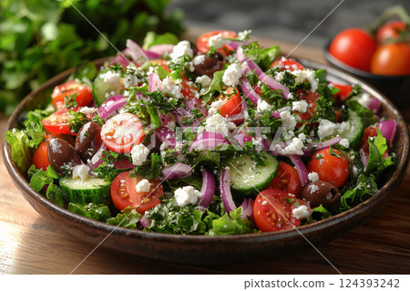 Greek salad close-up 124393242