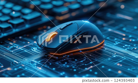 Gaming mouse on circuit board background 124393403