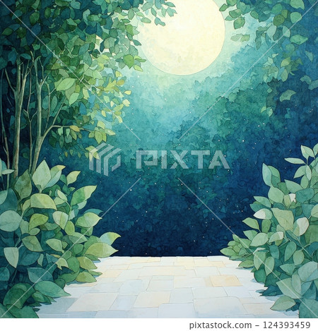 Moonlit garden path a watercolor dream 124393459