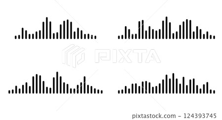 Audio wave. icon sound song. Voice message. Podcast set waves. Symbols on white isolated background. Vector illustration. EQ Audio wave. icon sound song. Voice message. Podcast set waves. Symbols on white isolated background. Vector illustration. EQ 124393745