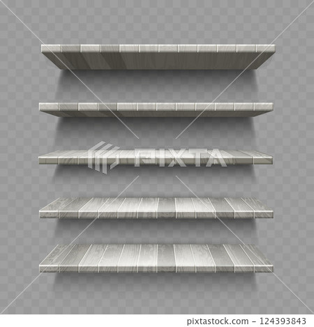 Wooden Shelves with Shadow on Transparent Background. Vector Mockup Wooden Shelves with Shadow on Transparent Background. Vector Mockup 124393843