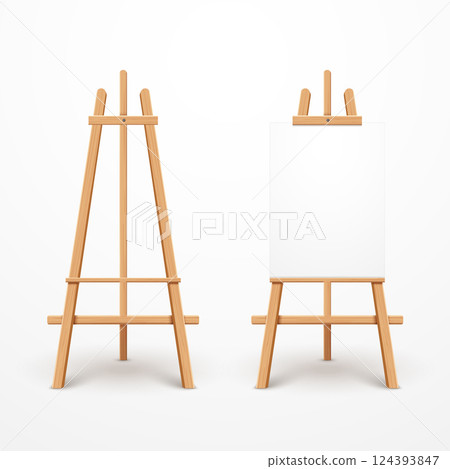 Wooden Easels with Blank Canvas Ready for Artwork Creation. Vector Wooden Easels with Blank Canvas Ready for Artwork Creation. Vector 124393847