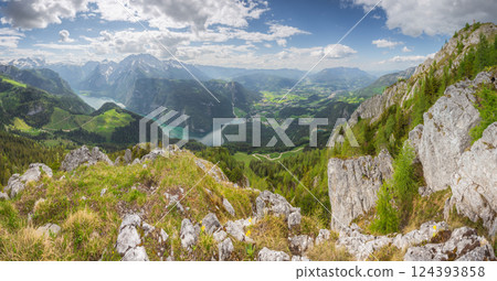 Konigsee lake near Jenner mount in Berchtesgaden National Park, Alps Germany Konigsee lake near Jenner mount in Berchtesgaden National Park, Alps Germany 124393858