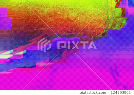 Bright Glitchy Abstract Texture in Neon Pink and Yellow with 90s Y2K Vibes 124393901