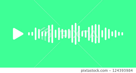 Audio message wave with play button on green background. Audio message in messenger. The concept of people communicating through mobile app. Vector illustration for a website or application. 124393984