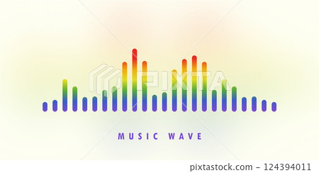 Audio wave. Multicolored rainbow icon sound song. EQ. Podcast wave. Symbols on isolated background. Voice message. Vector illustration. 124394011
