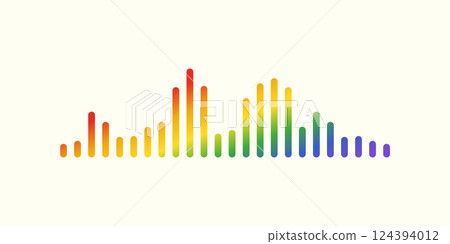 Audio wave. Multicolored rainbow icon sound song. EQ. Podcast wave. Symbols on isolated background. Voice message. Vector illustration. 124394012