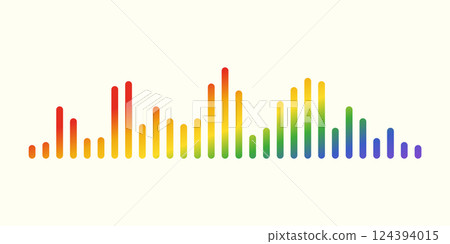 Audio wave. Multicolored rainbow icon sound song. EQ. Podcast wave. Symbols on isolated background. Voice message. Vector illustration. 124394015