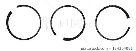 Collection hand drawn round shape. Sketch of circular doodles with a marker. Set of circular frames. Vector illustration on a isolation white background. 124394091