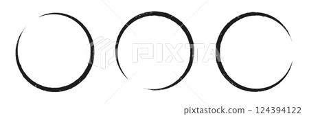 Collection hand drawn round shape. Sketch of circular doodles with a marker. Set of circular frames. Vector illustration on a isolation white background. 124394122