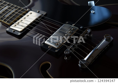 A semi-hollow electric guitar with a distinctive semi-acoustic structure. A semi-hollow electric guitar with a distinctive semi-acoustic structure. 124394147