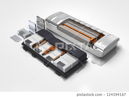 汽車電池、電池單元、電池組、電池模組（3DCG 圖像） 124394187