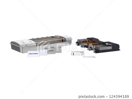 Car battery, battery cell, battery pack, battery module (3DCG image) on white background 124394189