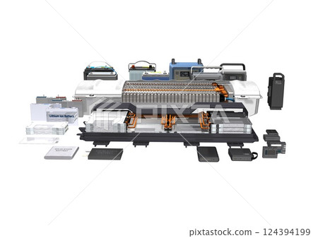 便攜式電源全固態電池電動自行車,手機,汽車,相機,電池(3DCG影像)白色背景 便攜式電源全固態電池電動自行車,手機,汽車,相機,電池(3DCG影像)白色背景 124394199