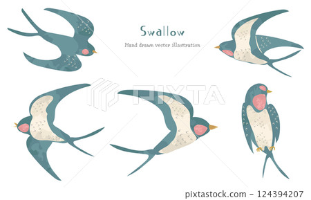 一組燕子的水彩插圖 124394207