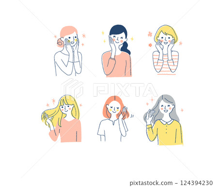 Skin care and hair care smiling woman set 124394230