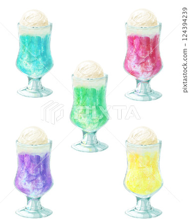 色彩繽紛可愛的奶油蘇打水彩插畫套裝 124394239