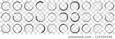 Collection hand drawn round shape. Set of circular frames. Sketch of circular doodles with a marker. Vector illustration on a transparent background. Collection hand drawn round shape. Set of circular frames. Sketch of circular doodles with a marker. Vector illustration on a transparent background. 124394346